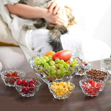 7 PIECE GLASS BOWLS SET FRUIT TRIFLE CRYSTAL CUT SET BOWLS DESSERT ICE CREAM