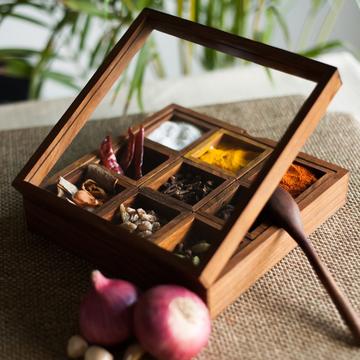 Exclusive Lane Wooden Spice Box (9 Portions)