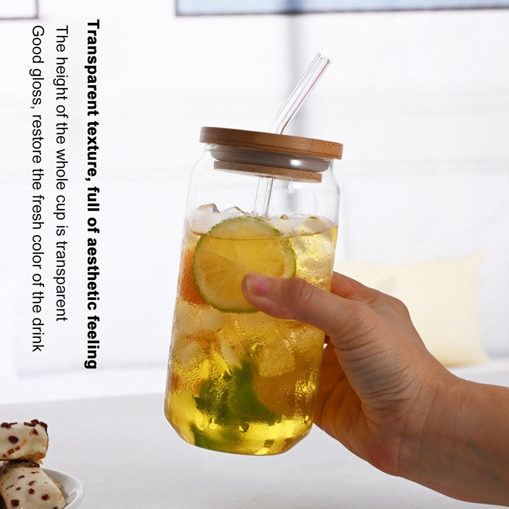 Stylish Borosilicate Iced Tea Glass with Straw & Lid