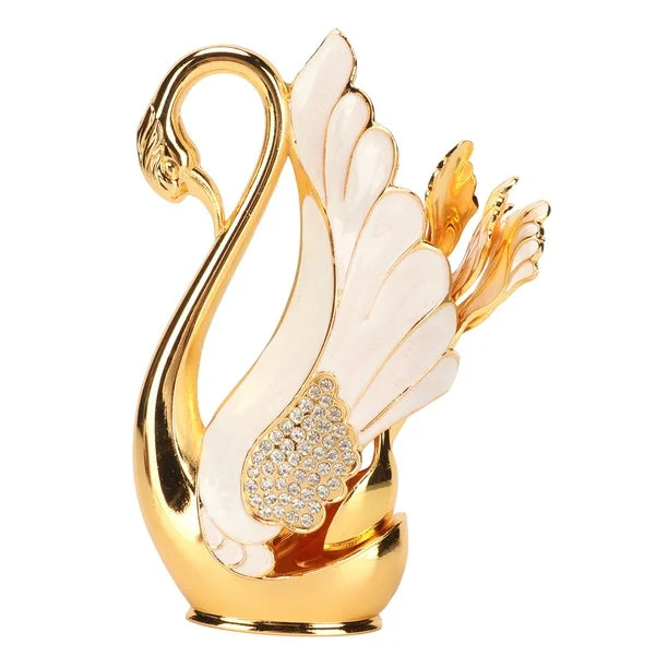 STAINLESS STEEL SWAN SHAPED TEA SPOON HOLDER WITH 6 SPOONS