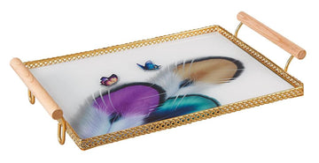 Luxury Glass Tray/ Style 2 with Wooden Handle