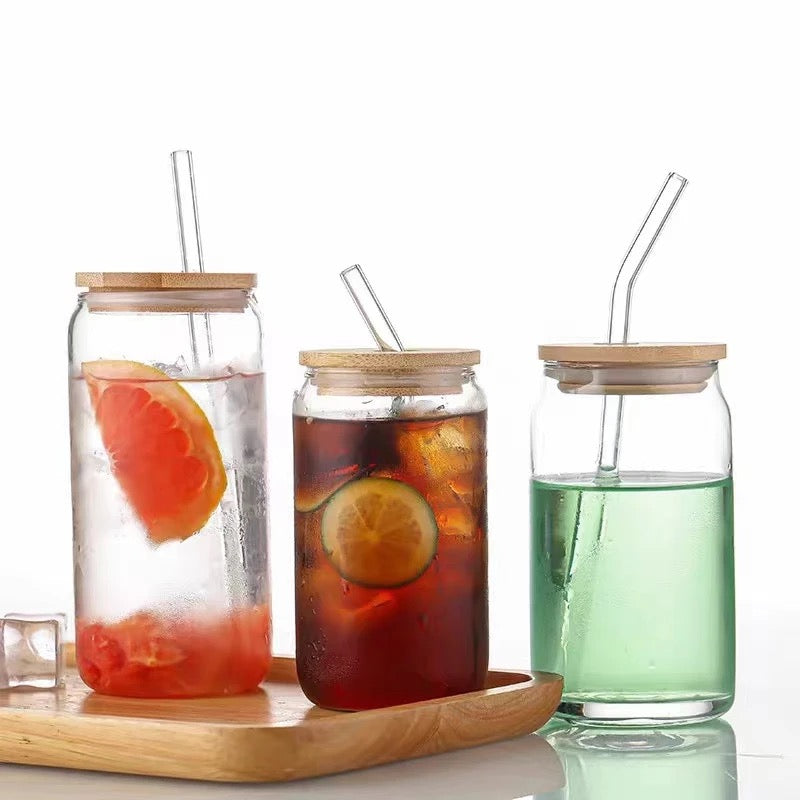 540ML Transparent Drinking Utensil Coffee Glass Cup with Straw