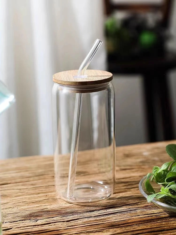 540ML Transparent Drinking Utensil Coffee Glass Cup with Straw