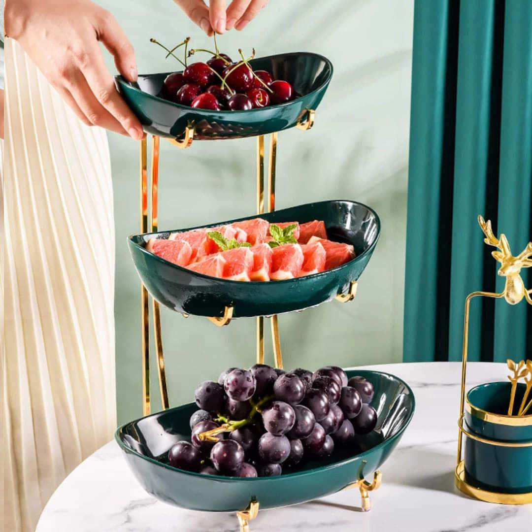 Nordic Imported Green Serving Platters With Golden Stand