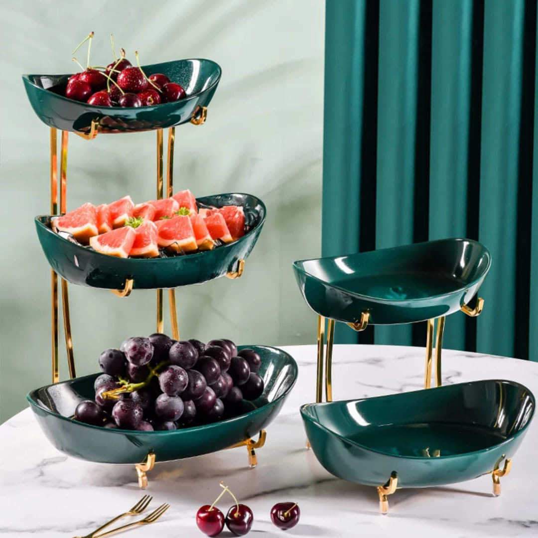 Nordic Imported Green Serving Platters With Golden Stand
