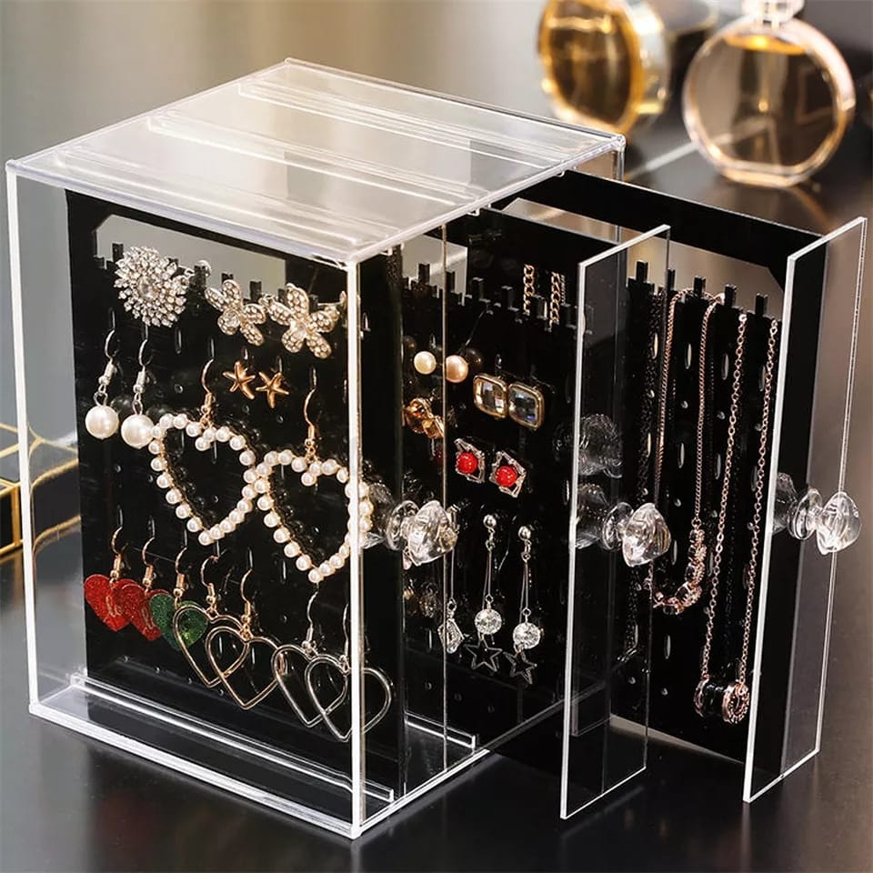 Acrylic Transparent Jewelry Storage Box And Earring Display Stand