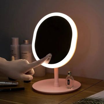 Portable Rotating Desk Mirror, Adjustable HD Light Makeup Mirror