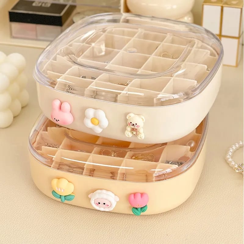 Jewelry Organizer Boxes Plastic Storage Box Grid Double Layer