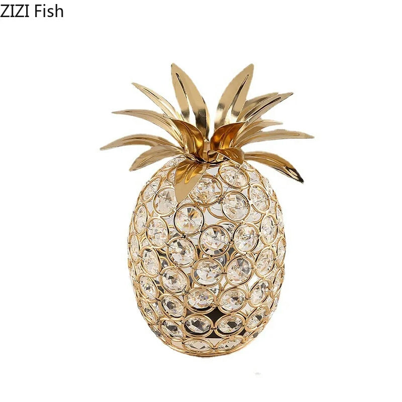 Pineapple Crystal Statue Gold Plated Crafts Fruits Sculpture Modern Decor Desk  Ornaments