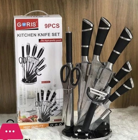 Kitchen Knife Set Black & Silver Stand 8 Pieces