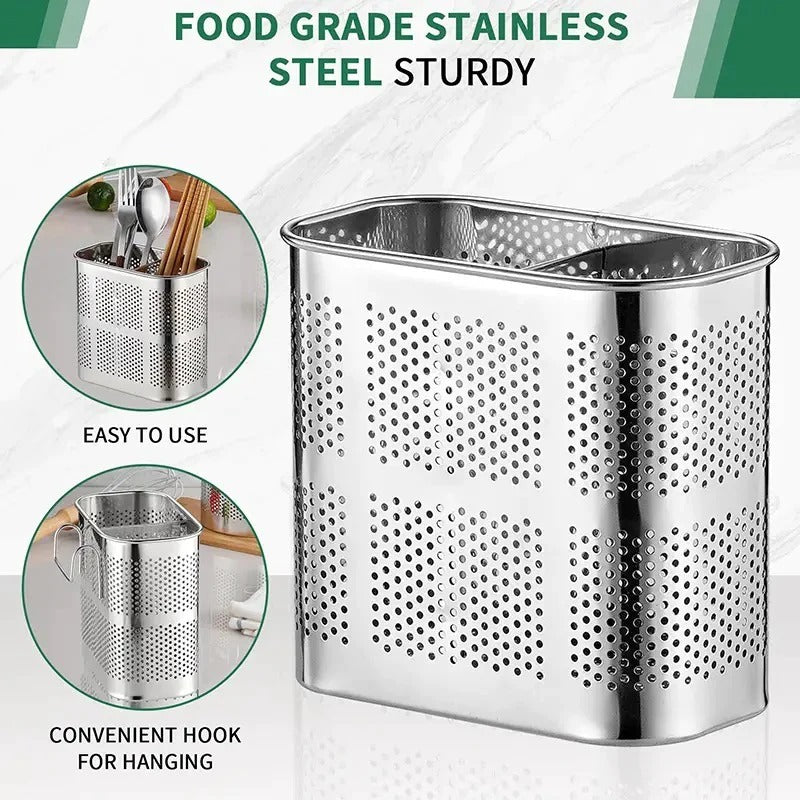 Stainless Steel Utensil Holder, Kitchen Wall Hanging Steel Cutlery Holder