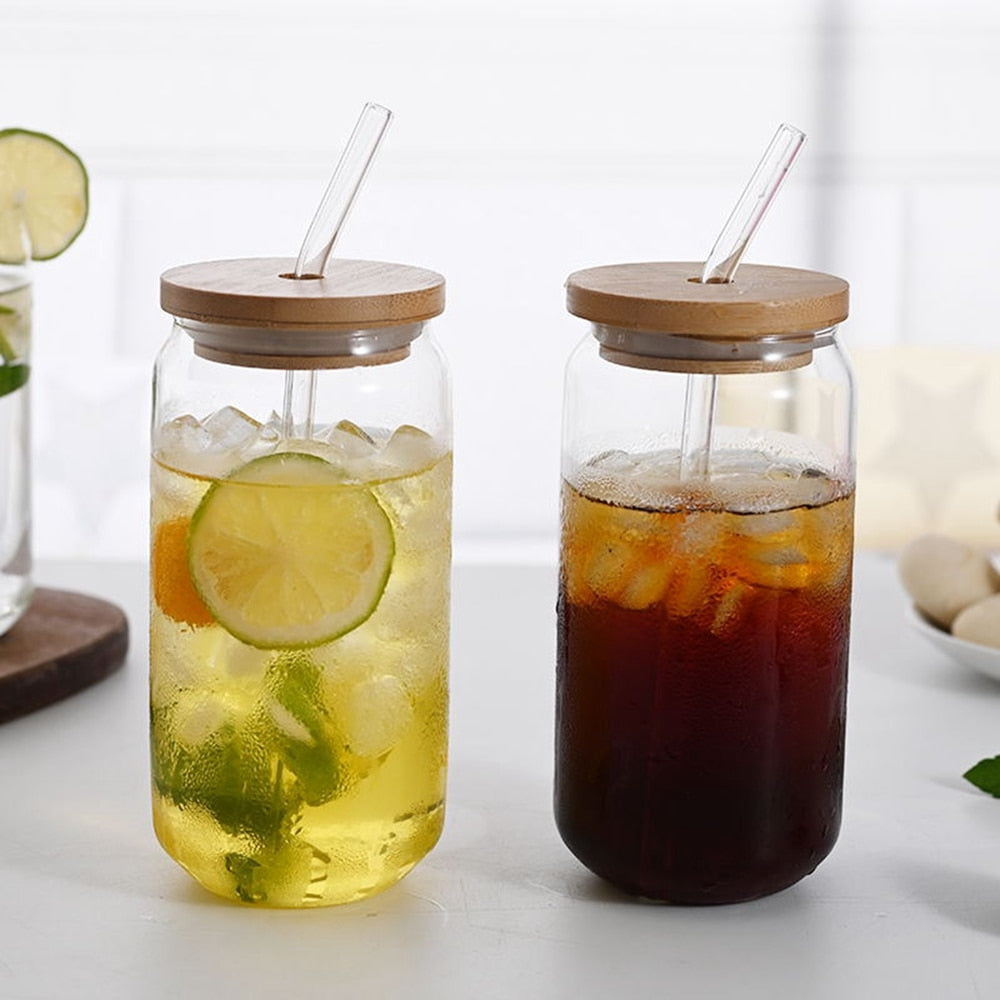 Stylish Borosilicate Iced Tea Glass with Straw & Lid