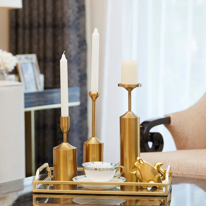 Metal Gold Plated Candle Holders High Quality Home Decoration Candlestick 6 Pcs Set