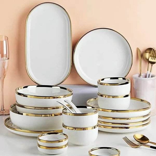 European White Gold Side Tableware Dinner Set (35pcs)