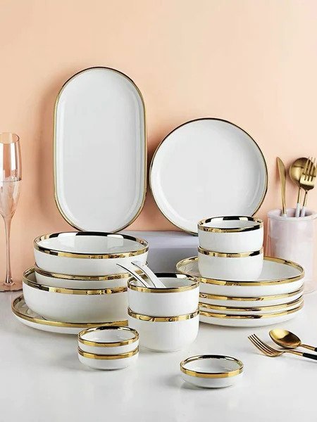 European White Gold Side Tableware Dinner Set (35pcs)