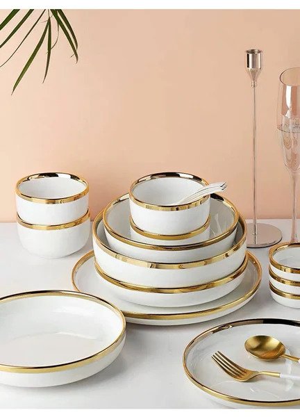 European White Gold Side Tableware Dinner Set (35pcs)