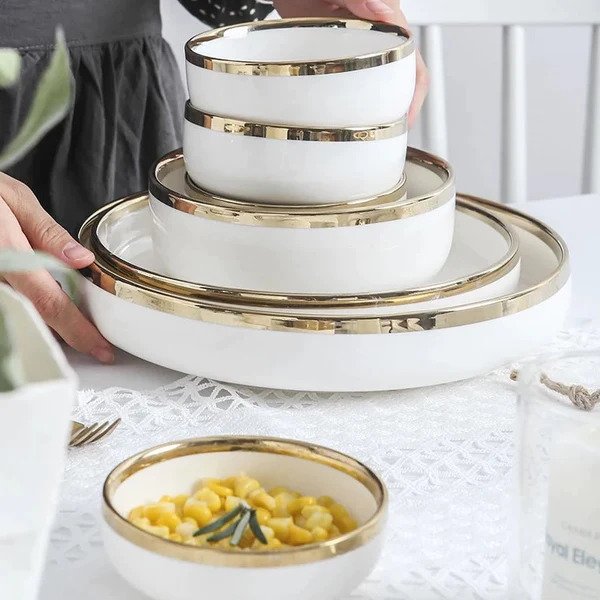 European White Gold Side Tableware Dinner Set (35pcs)