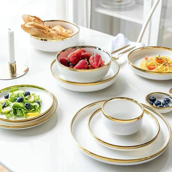 European White Gold Side Tableware Dinner Set (35pcs)