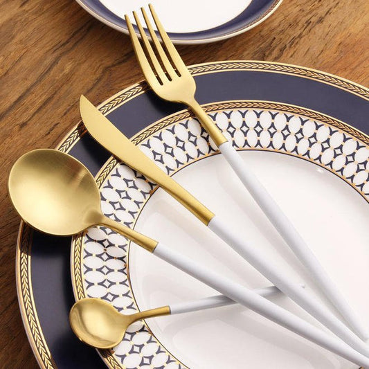 Stainless Steel White & Golden Cutlery Set (24 Pcs)