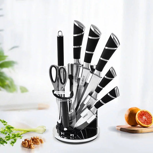 Kitchen Knife Set Black & Silver Stand 8 Pieces