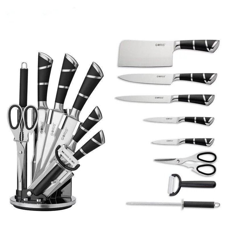 Kitchen Knife Set Black & Silver Stand 8 Pieces