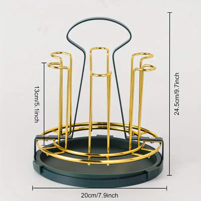 Luxury Metal Glass Rack, Water Mug Draining Drying Organizer, Metal Cup Drying Rack Shelf,, Useful Home Kitchen Supply, Cup Holder with 6 Fixators, Household Cup Bracket