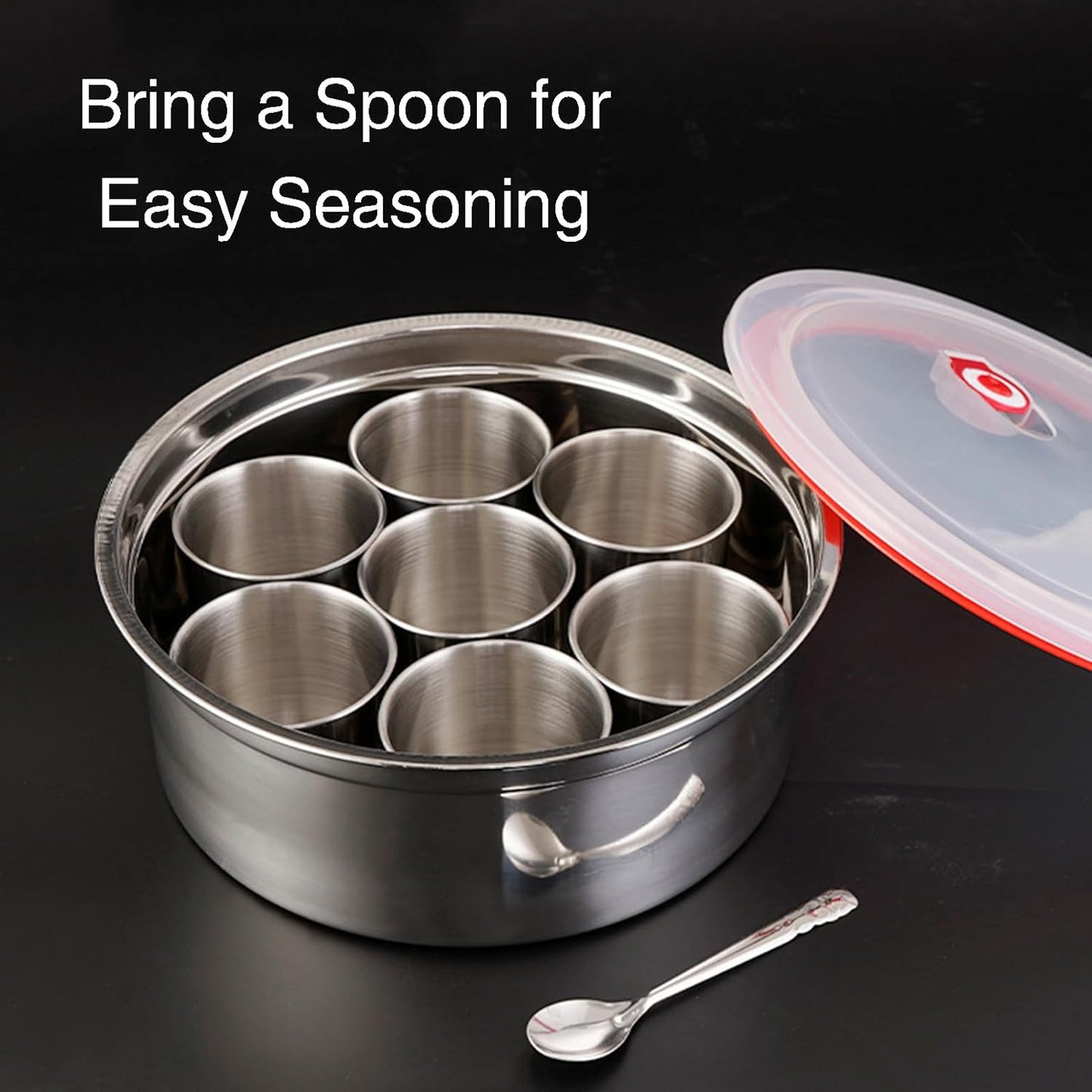 7 Grid Steel Spice Box With Spoon