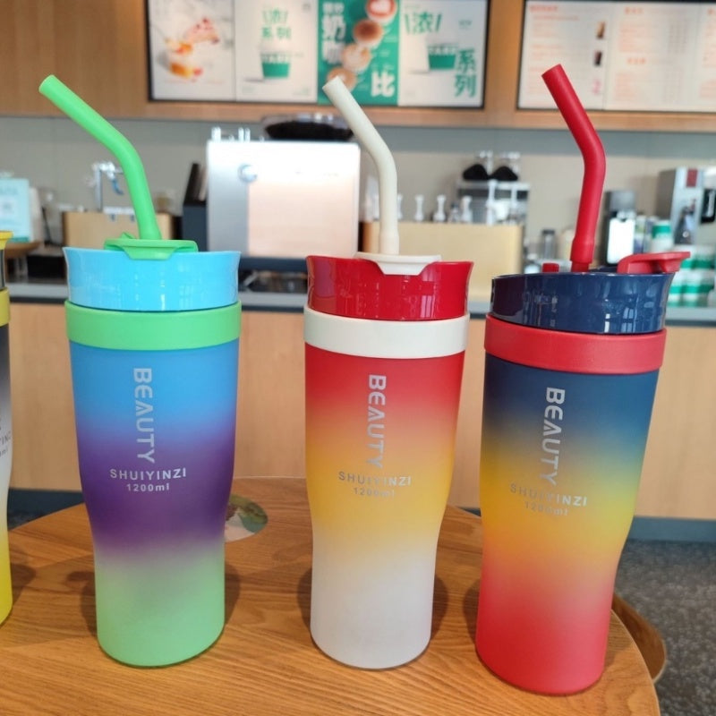 3pcs Sports Water Bottle With Handle Straw