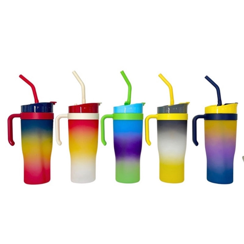 3pcs Sports Water Bottle With Handle Straw