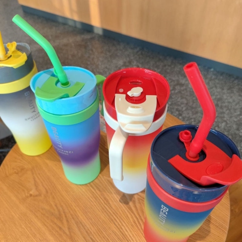 3pcs Sports Water Bottle With Handle Straw