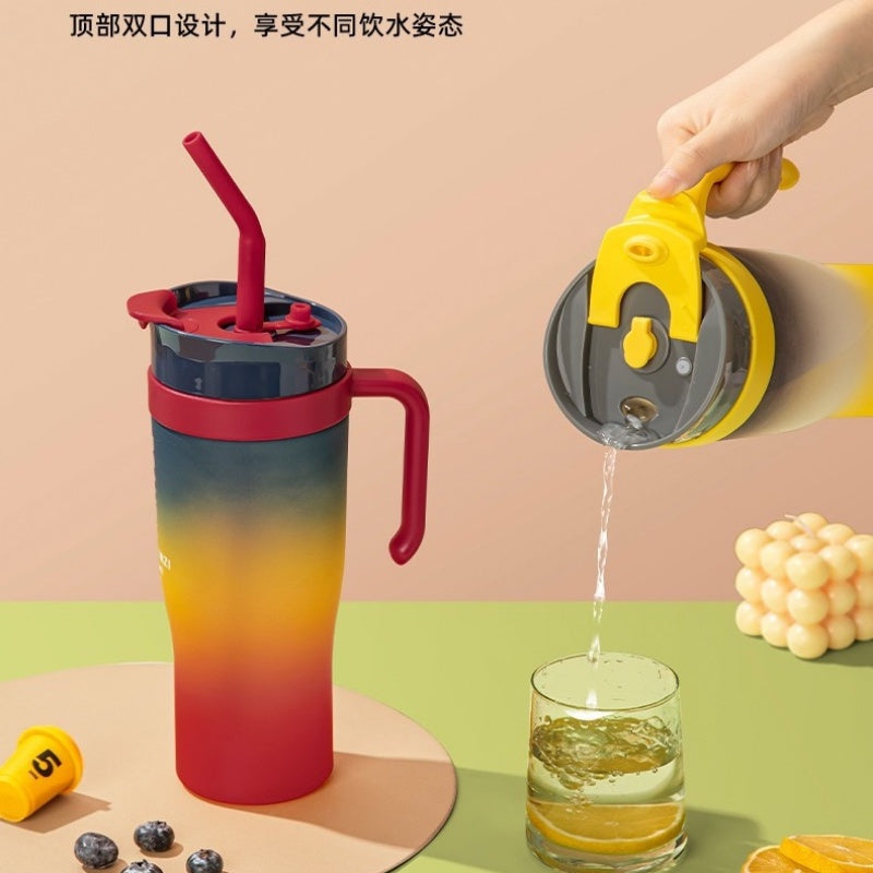 3pcs Sports Water Bottle With Handle Straw